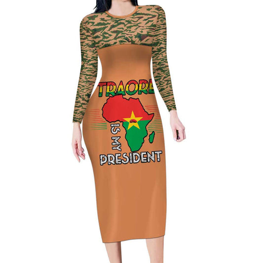 Africa In Solidarity With Traore Africa For Africans Long Sleeve Bodycon Dress