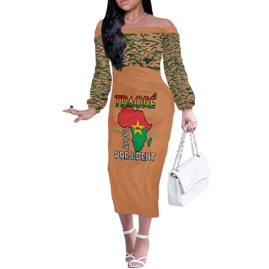 Africa In Solidarity With Traore Africa For Africans Off The Shoulder Long Sleeve Dress