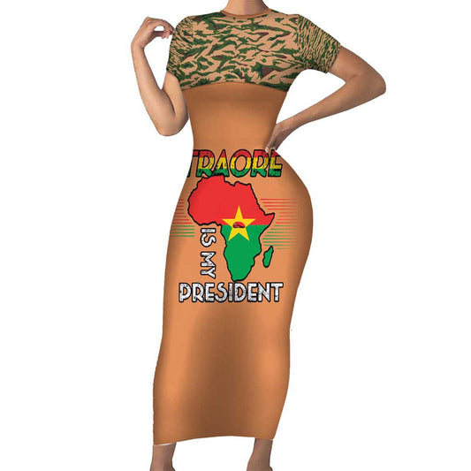 Africa In Solidarity With Traore Africa For Africans Short Sleeve Bodycon Dress