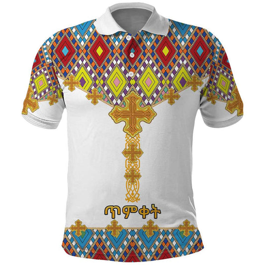 Ethiopian Epiphany Cross Mix Tilet Pattern Polo Shirt
