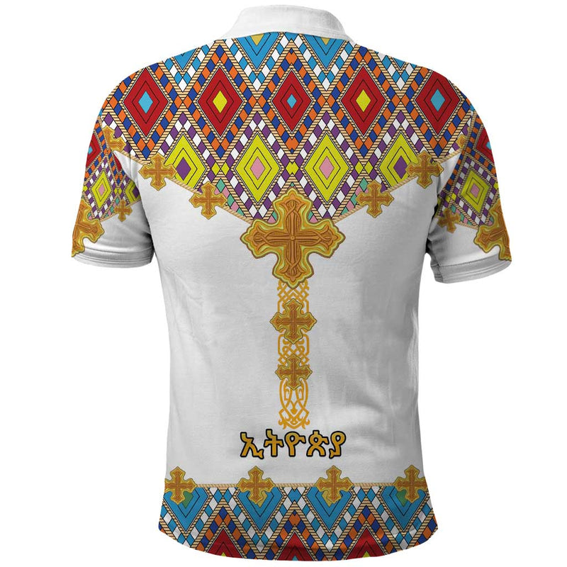 Ethiopian Epiphany Cross Mix Tilet Pattern Polo Shirt
