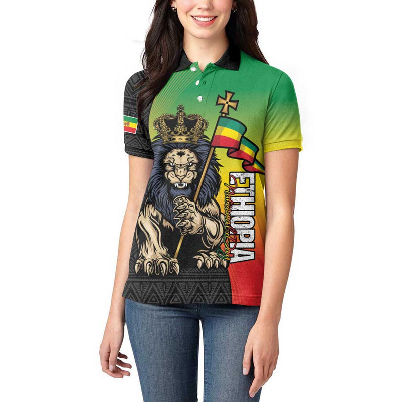 Ethiopia National Day Lion Of Judah African Pattern Women Polo Shirt