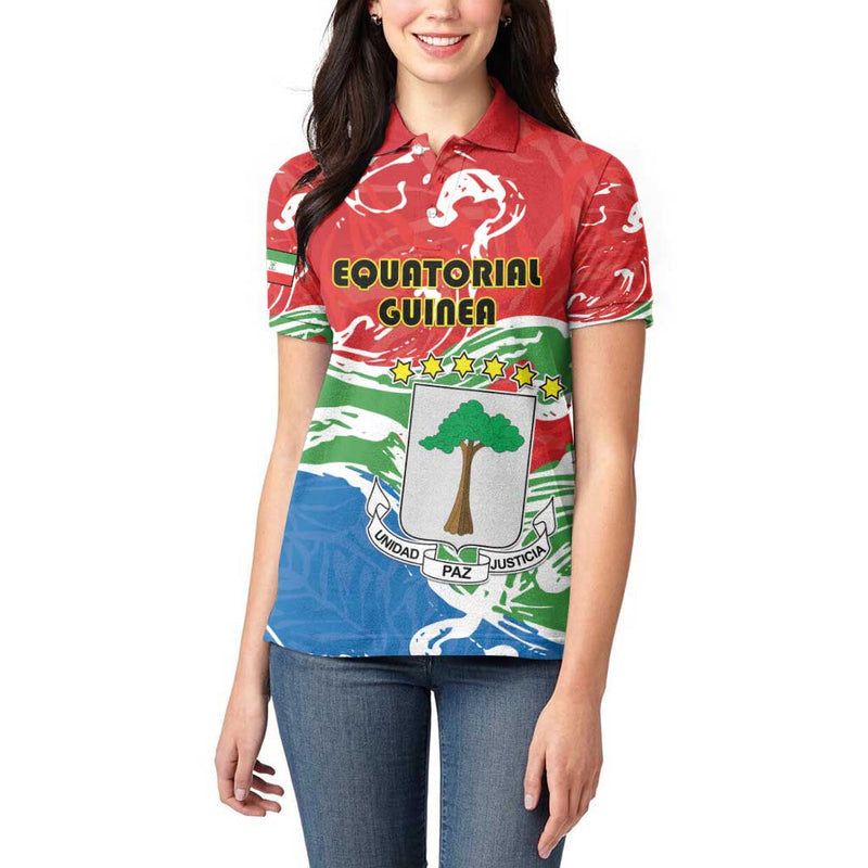 Equatorial Guinea Independence Day Coat Of Arms With Map Women Polo Shirt