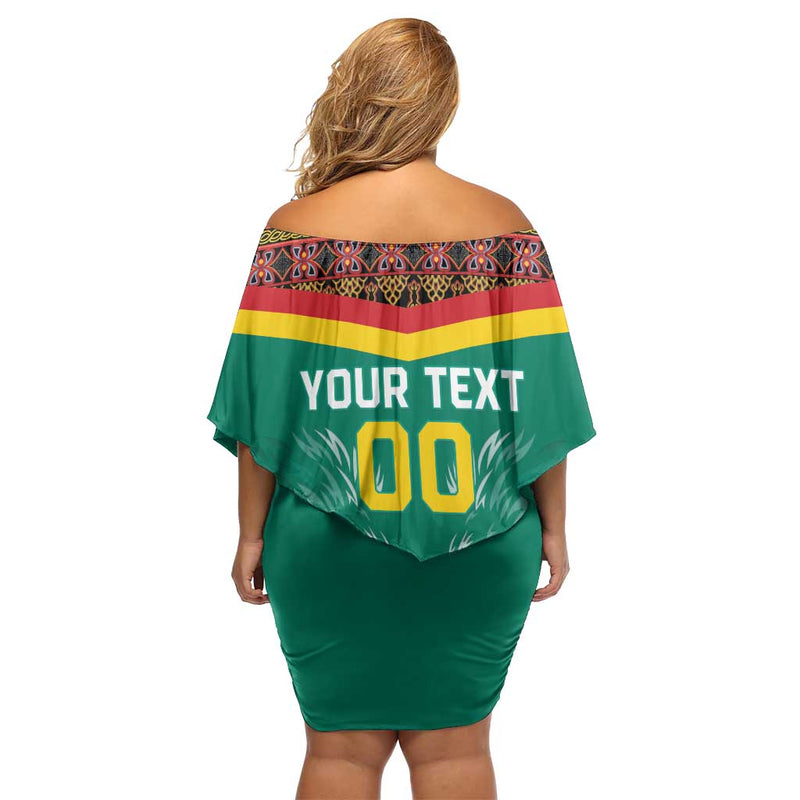Custom Cameroon Football Go Champions - Toghu Pattern Off Shoulder Short Dress