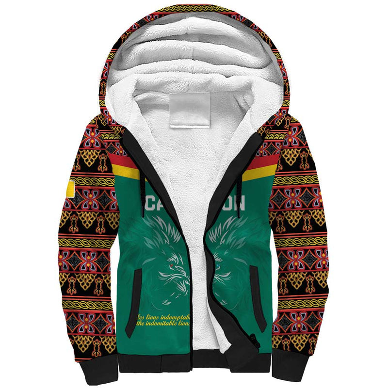 Custom Cameroon Football Go Champions - Toghu Pattern Sherpa Hoodie