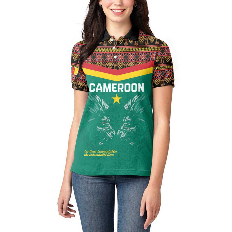 Custom Cameroon Football Go Champions - Toghu Pattern Women Polo Shirt