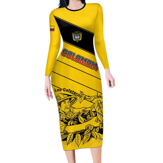 Custom Colombia Football Go Los Cafeteros Long Sleeve Bodycon Dress