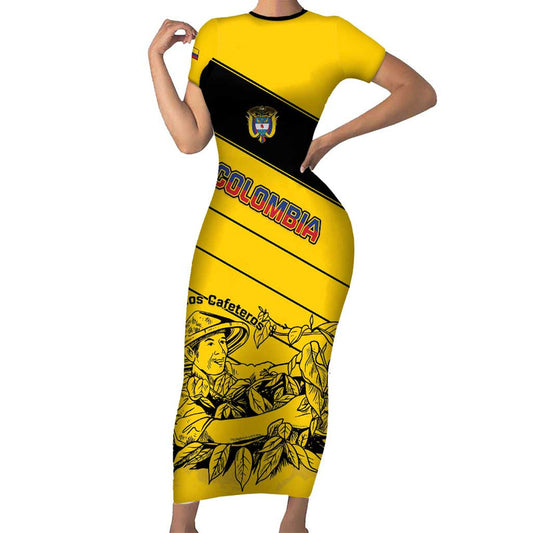 Custom Colombia Football Go Los Cafeteros Short Sleeve Bodycon Dress