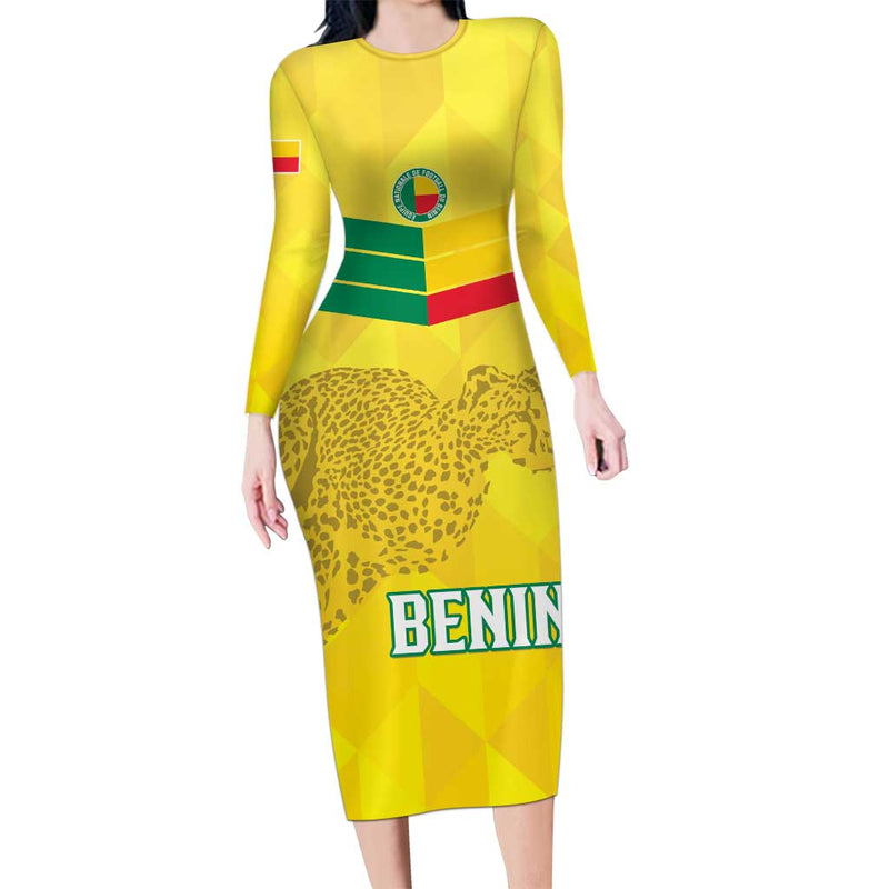 Custom Benin Football Go Cheetahs Long Sleeve Bodycon Dress