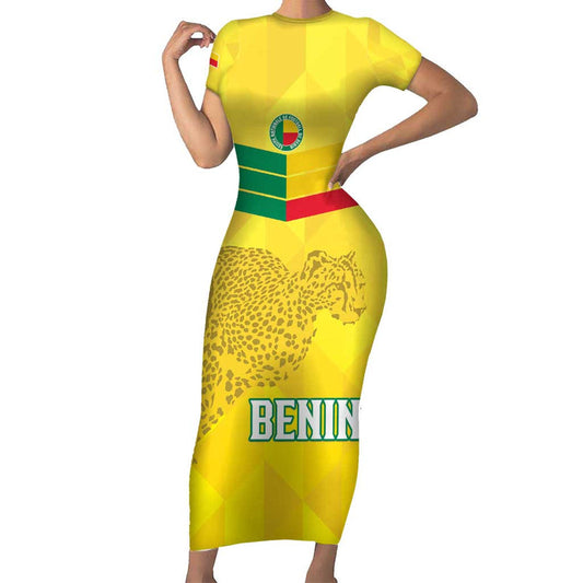 Custom Benin Football Go Cheetahs Short Sleeve Bodycon Dress