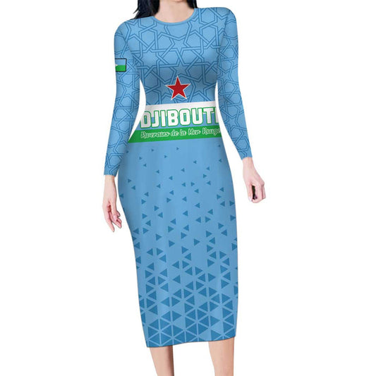 Custom Djibouti Football Come On Riverains De La Mer Rouge Long Sleeve Bodycon Dress