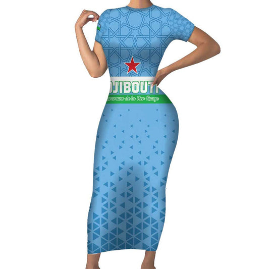 Custom Djibouti Football Come On Riverains De La Mer Rouge Short Sleeve Bodycon Dress