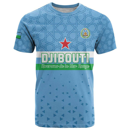Custom Djibouti Football Come On Riverains de la Mer Rouge T Shirt