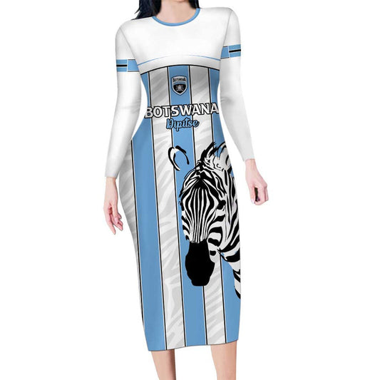 Custom Botswana Football Come On Zebras Long Sleeve Bodycon Dress