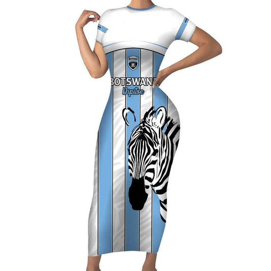 Custom Botswana Football Come On Zebras Short Sleeve Bodycon Dress