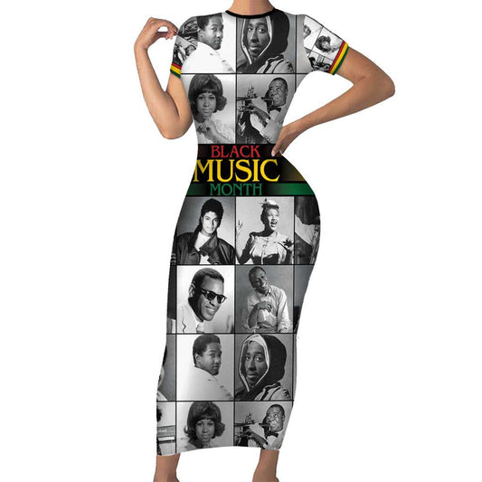 African-american Black Music Month Legends Tribute Short Sleeve Bodycon Dress