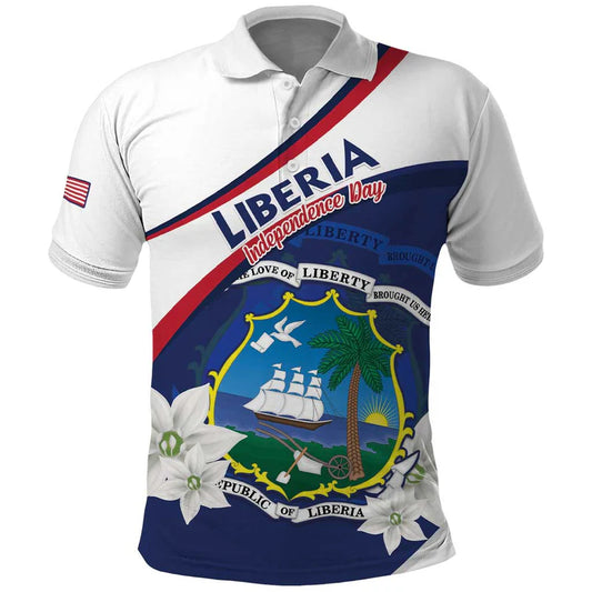 Custom Liberia Independence Day Coat Of Arms Pepper Flowers Polo Shirt