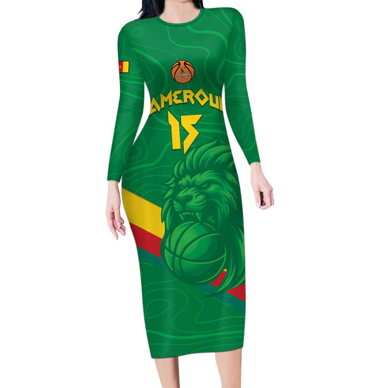 Custom Cameroon Basketball Go Champions Indomitable Lions Long Sleeve Bodycon Dress