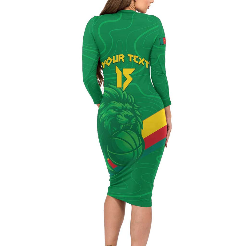 Custom Cameroon Basketball Go Champions Indomitable Lions Long Sleeve Bodycon Dress