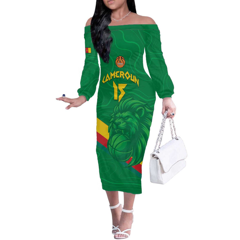 Custom Cameroon Basketball Go Champions Indomitable Lions Off The Shoulder Long Sleeve Dress