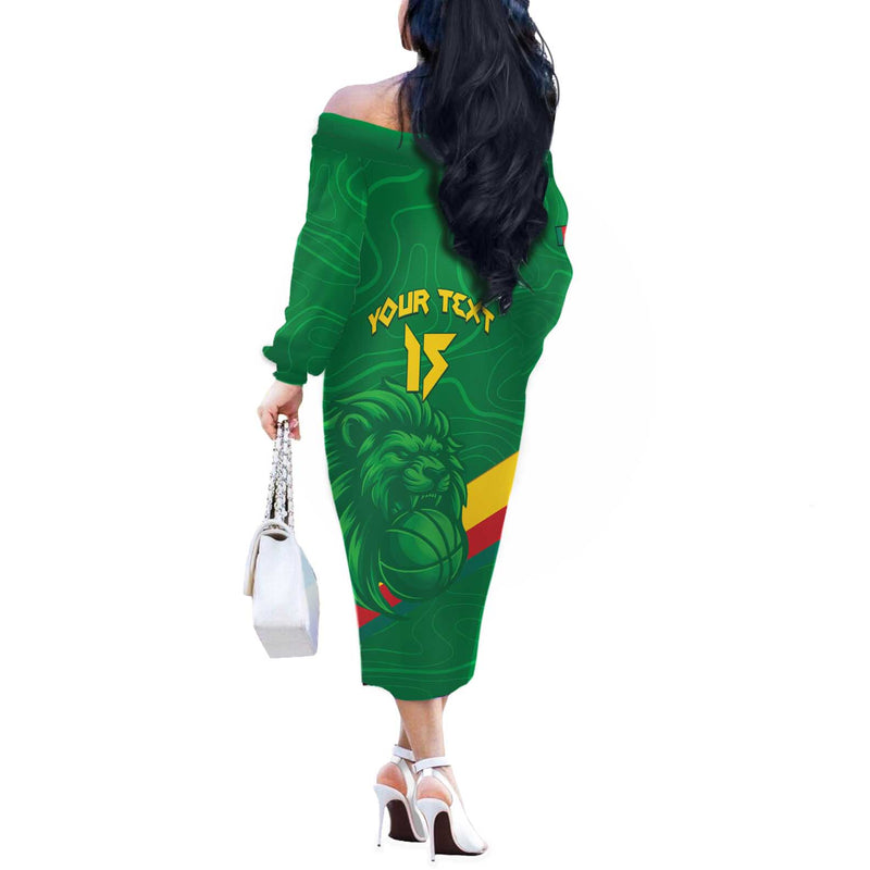 Custom Cameroon Basketball Go Champions Indomitable Lions Off The Shoulder Long Sleeve Dress