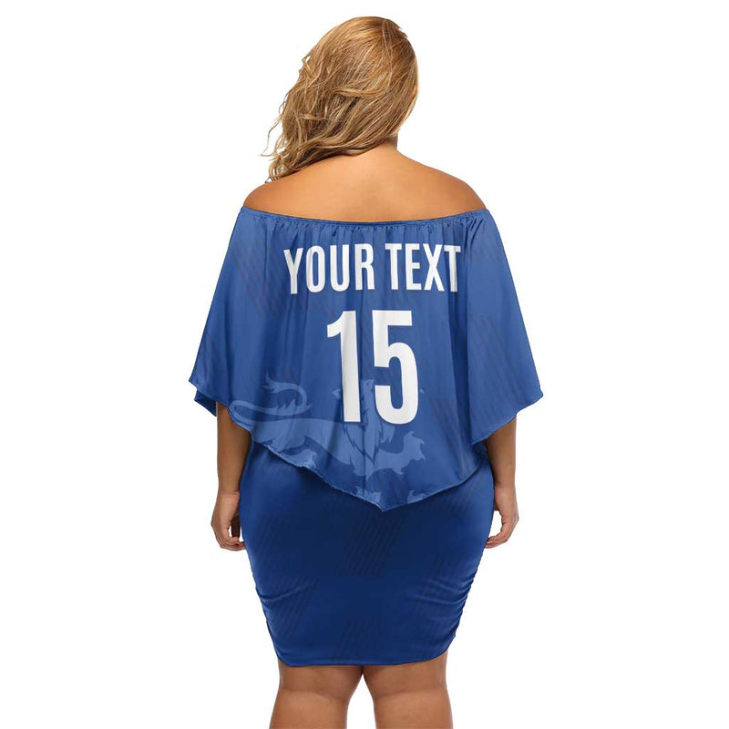 Custom England Cricket Go Three Lions - Blue Ver Off Shoulder Short Dress
