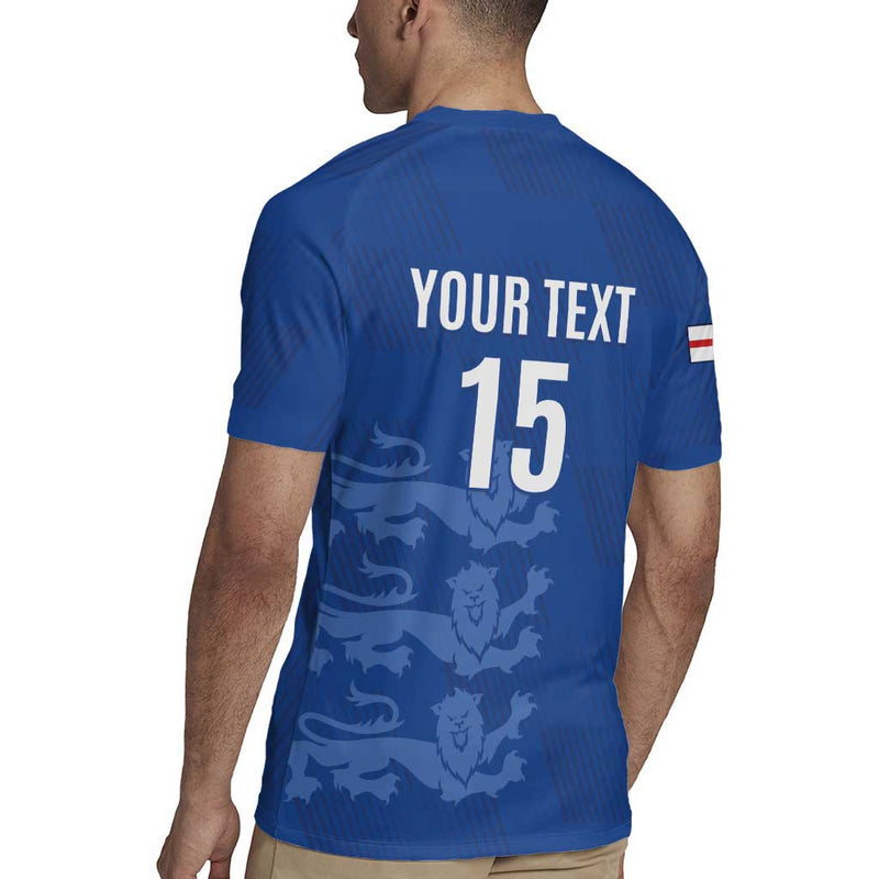 Custom England Cricket Go Three Lions - Blue Ver Rugby Jersey