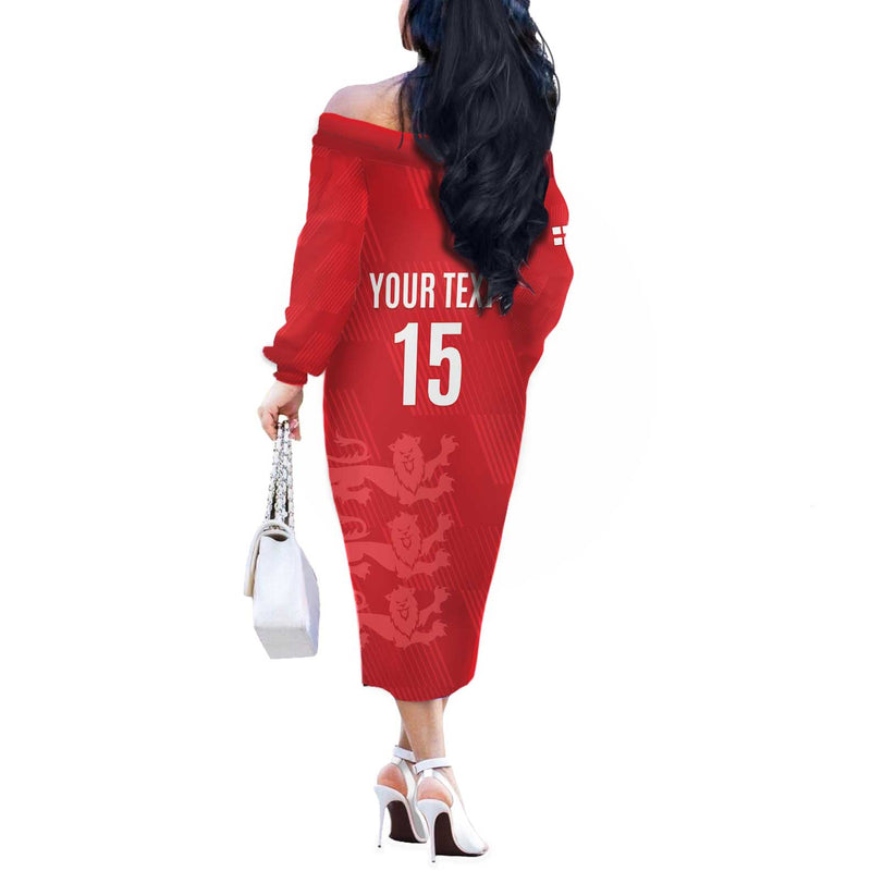 Custom England Cricket Go Three Lions - Red Ver Off The Shoulder Long Sleeve Dress
