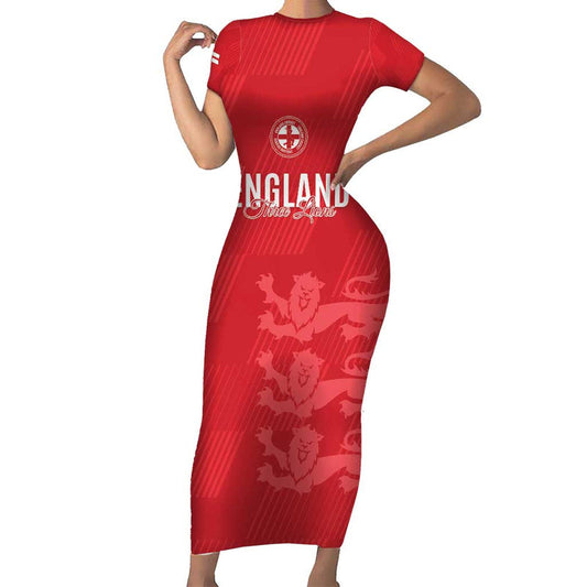 Custom England Cricket Go Three Lions - Red Ver Short Sleeve Bodycon Dress