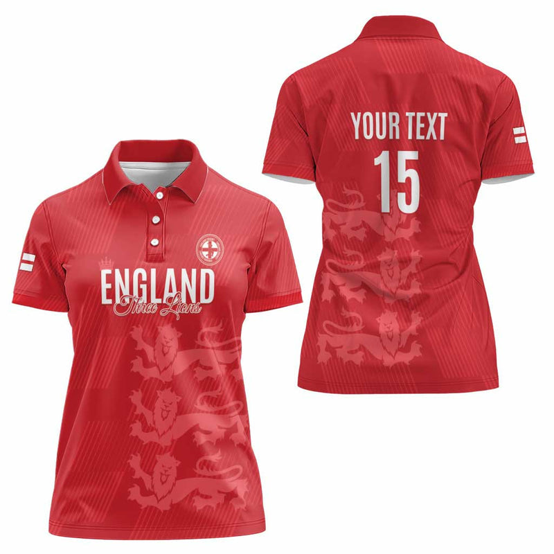 Custom England Cricket Go Three Lions - Red Ver Women Polo Shirt