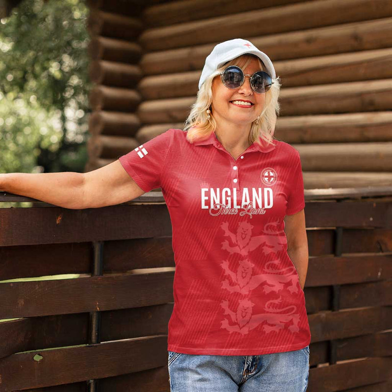 Custom England Cricket Go Three Lions - Red Ver Women Polo Shirt