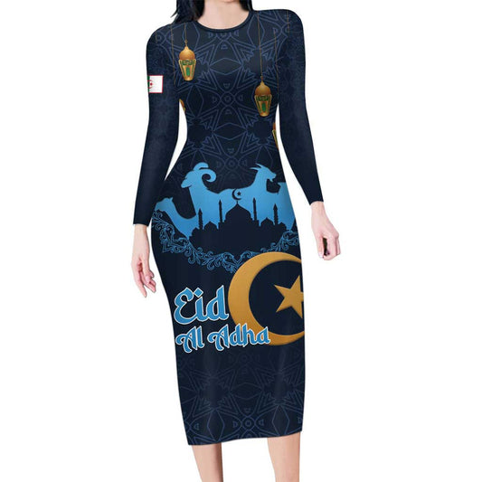 Algeria Happy Eid Mubarak Eid Al-adha Long Sleeve Bodycon Dress