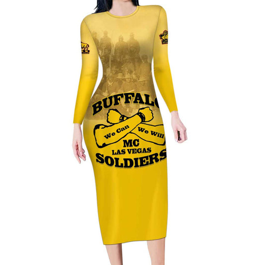 African American Buffalo Soldier We Can We Will - Yellow Long Sleeve Bodycon Dress