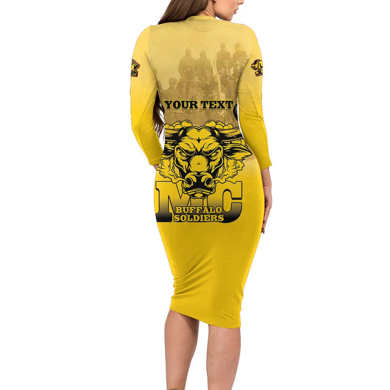 African American Buffalo Soldier We Can We Will - Yellow Long Sleeve Bodycon Dress