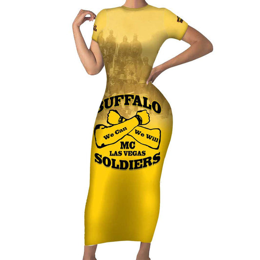 African American Buffalo Soldier We Can We Will - Yellow Short Sleeve Bodycon Dress