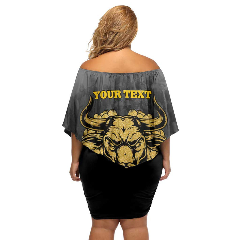 African American Buffalo Soldier We Can We Will - Black Off Shoulder Short Dress