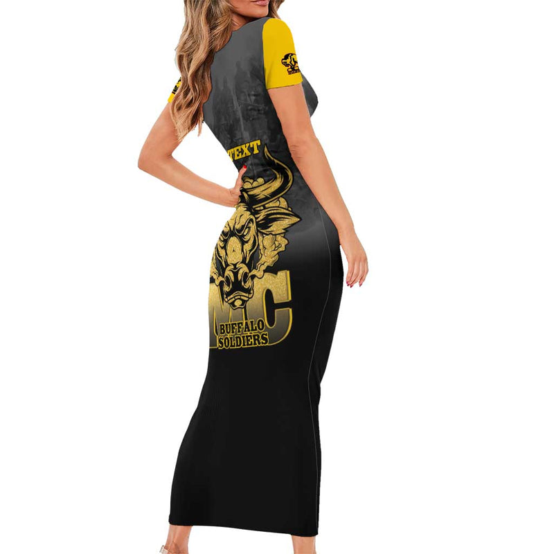 African American Buffalo Soldier We Can We Will - Black Short Sleeve Bodycon Dress