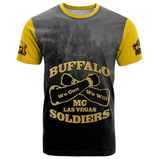 African American Buffalo Soldier We Can We Will - Black T Shirt