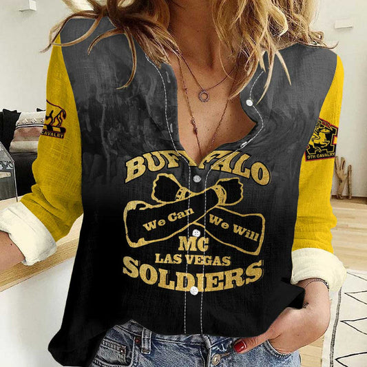 African American Buffalo Soldier We Can We Will - Black Women Casual Shirt