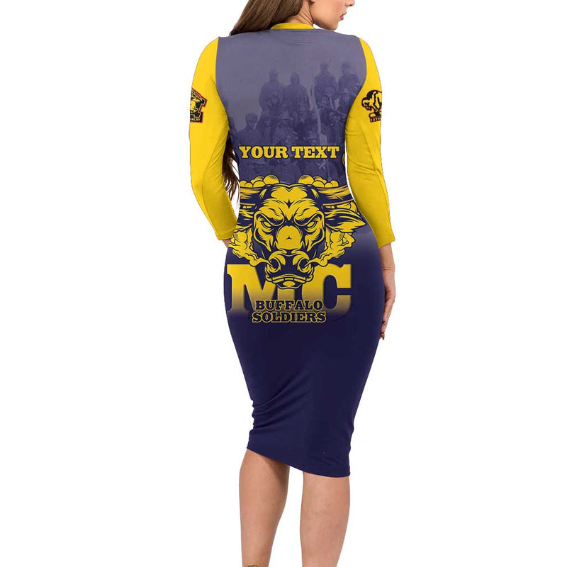 African American Buffalo Soldier We Can We Will - Navy Blue Long Sleeve Bodycon Dress