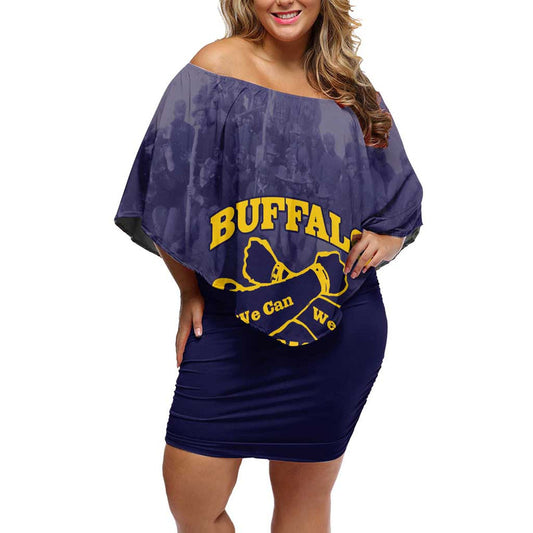 African American Buffalo Soldier We Can We Will - Navy Blue Off Shoulder Short Dress