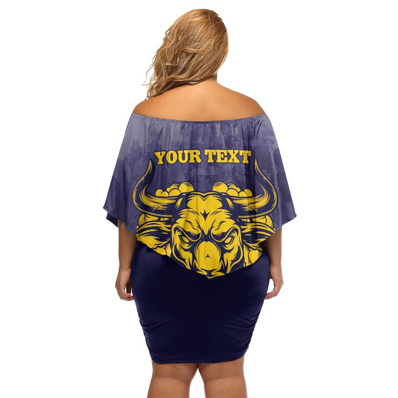 African American Buffalo Soldier We Can We Will - Navy Blue Off Shoulder Short Dress