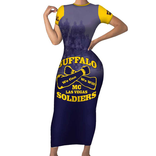 African American Buffalo Soldier We Can We Will - Navy Blue Short Sleeve Bodycon Dress