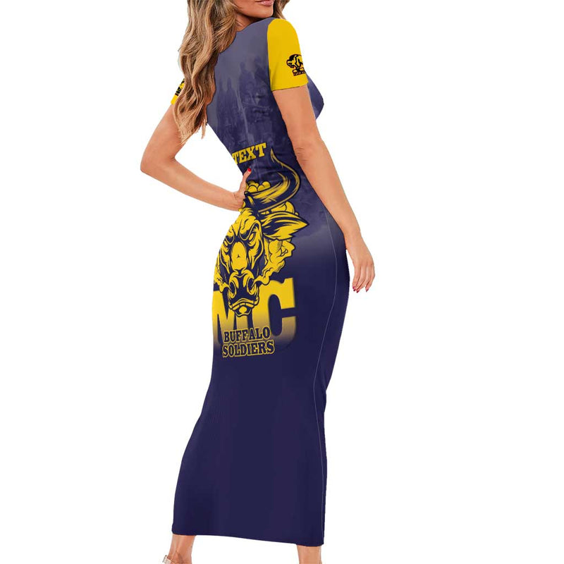 African American Buffalo Soldier We Can We Will - Navy Blue Short Sleeve Bodycon Dress