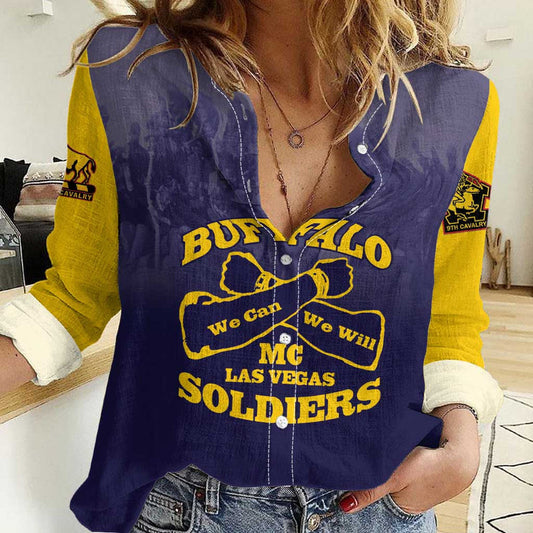 African American Buffalo Soldier We Can We Will - Navy Blue Women Casual Shirt