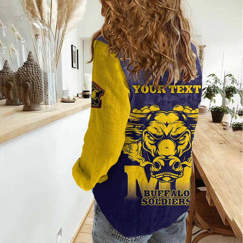 African American Buffalo Soldier We Can We Will - Navy Blue Women Casual Shirt