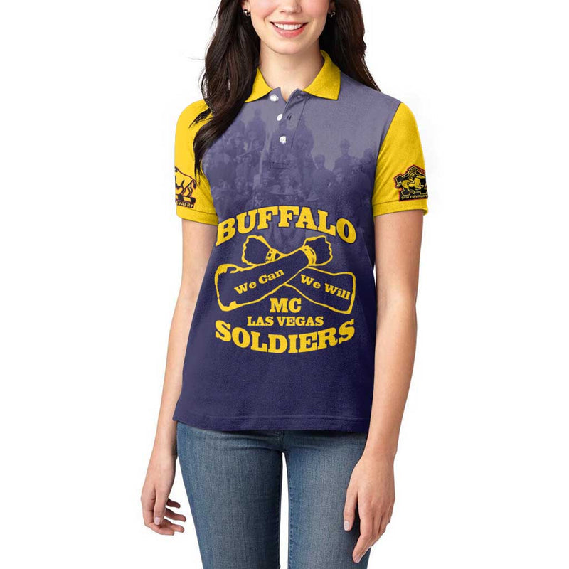 African American Buffalo Soldier We Can We Will - Navy Blue Women Polo Shirt
