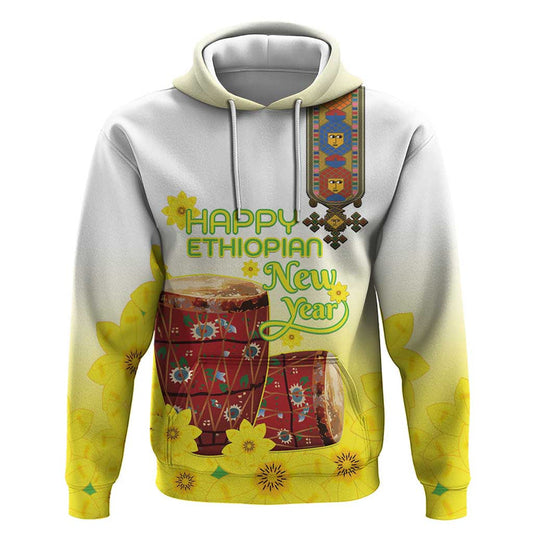 Ethiopian Enkutatash Kebero Drum With Adey Abeba Flower Hoodie