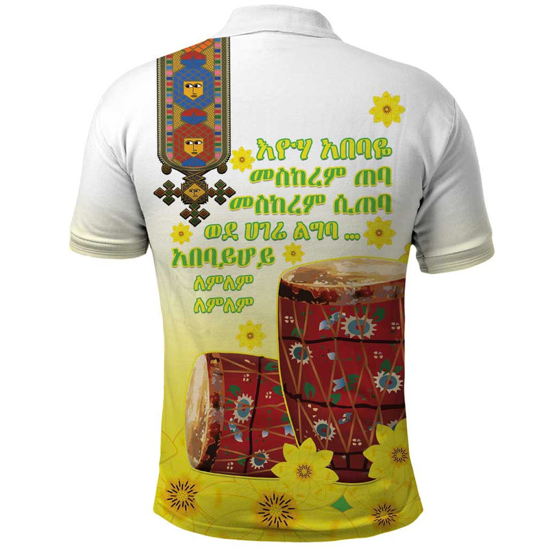 Ethiopian Enkutatash Kebero Drum With Adey Abeba Flower Polo Shirt