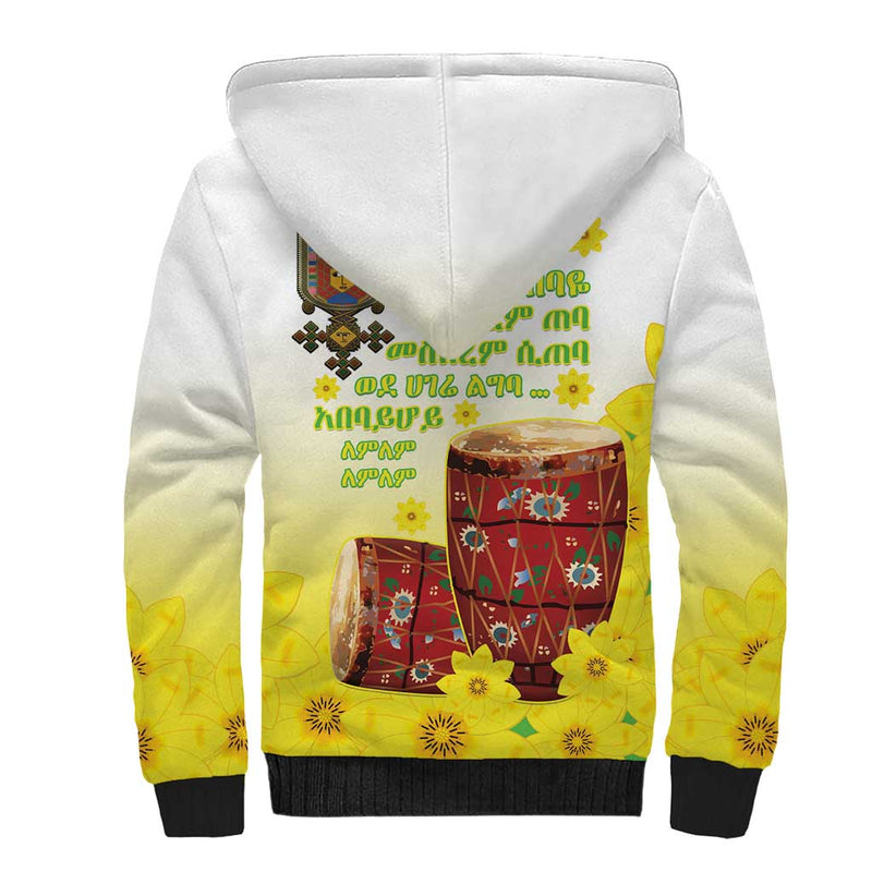 Ethiopian Enkutatash Kebero Drum With Adey Abeba Flower Sherpa Hoodie